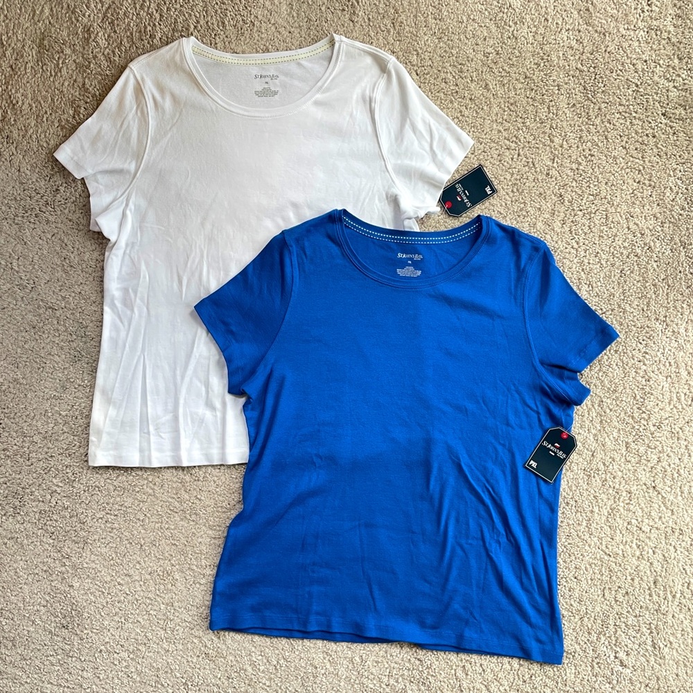 St. John's Bay T-Shirt Set Bundle of White and Royal Blue Tops Size Petite XL